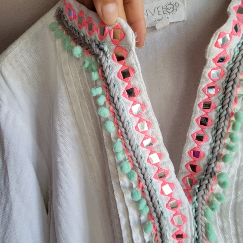 Embroidered Women’s NVELOP Embellished Cover Up- Small Indian Tunic White 3/4" - Picture 8 of 12